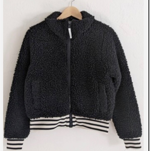 Ivory Ella Full Zip Black Sherpa Jacket Xs Bomber Varsity - Picture 1 of 9